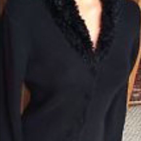 MAX STUDIO BLACK button sweater with faux fur collar - Picture 1 of 7